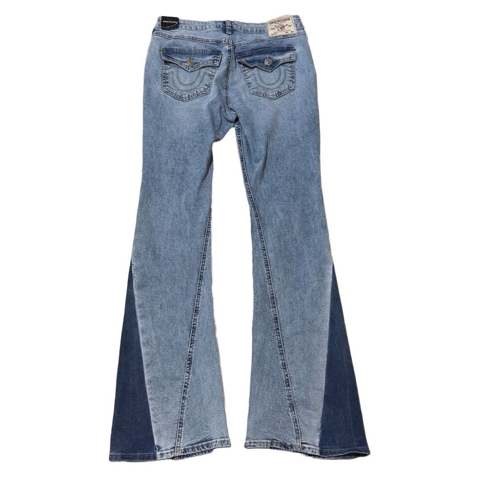 NWT True Religion Womens Joey Mid Rise SN Flap Flare Jean Size 29 Two Tone - Picture 10 of 16